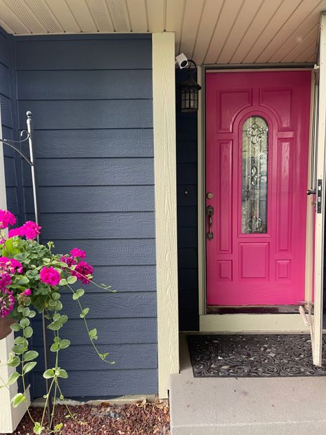 Bright Painted Front Doors, Razzle Dazzle Benjamin Moore, Benjamin Moore Pink, Napa House, Dark Grey Houses, Pretty Doors, Pink Doors, Diy Dream Home, Teal House