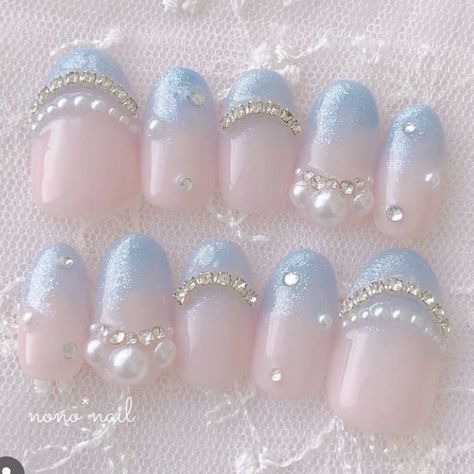 Cinderella Nails, Quinceanera Nails, Gel Nails French, Korean Nail Art, Art Deco Nails, Wow Nails, Anime Nails, Korean Nails, Pretty Nail Art Designs