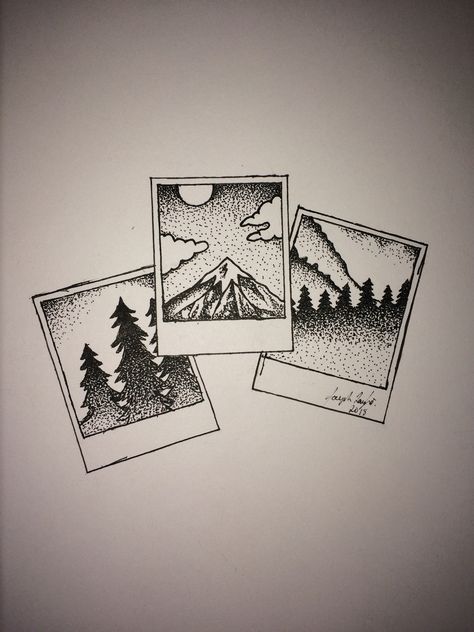 Mountain Polaroid Tattoo, Tattoo Ideas Landscape, Mountain Lover Tattoo, Poloroid Tattoo Idea, Polaroid Tattoo Design, Polaroid Pictures Drawing, Polaroid Picture Drawing, Ski Tattoo Simple, Polaroid Picture Tattoo