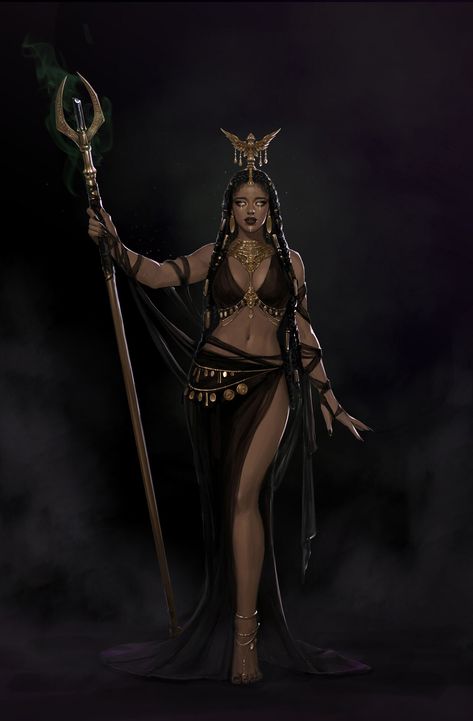 ArtStation - personal work, heesoo Lee Fantasy Fighter, Egypt Queen, Egypt Concept Art, Witch Characters, African Goddess, Female Armor, Female Character Concept, Black Art Painting, Tarot Cards Art