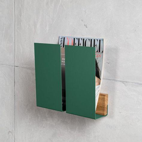 Wall magazine rack WINGS | green, grey or black - Wall ensembles - NAMUOS - Wood - Steel | MOM Wall Magazine Holder, Wall Magazine Rack, Wall Magazine, Magazine Organization, Wing Wall, Wall Mount Mailbox, Mail Holder, Mounted Mailbox, File Holder