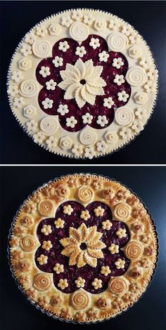 Pie-Crust-Design-Before-After-Part-2-Karin-Pfeiff-Boschek Blueberry Pie Decoration, Pie Crust Decorations Ideas, Pie Crust Ideas Decorative, Pie Designs Crusts, Fancy Pie Crust Designs, Pretty Pie Crust Designs, Pie Ideas Desserts, Pie Decoration Ideas, Decorative Pie Crust Ideas