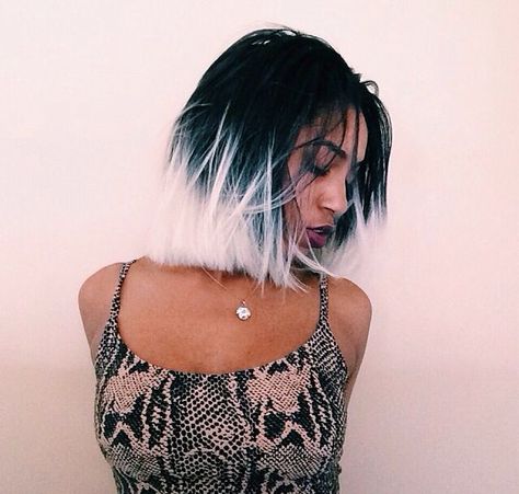 Pinterest: StoneColddd Tumblr: StoneColdddKilla  IG: _jessiestone_ White Ombre Hair, Black And White Hair, Short Ombre, Dip Dye Hair, Short Ombre Hair, Hair Guide, White Ombre, Big Chop, Ombre Hair Color