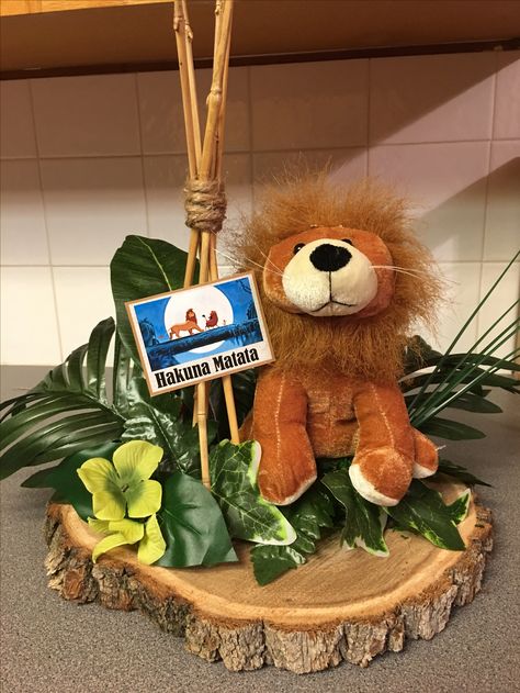 Lion King centerpiece Lion Centerpiece Ideas, Lion King Centerpieces 1st Birthdays, Giraffe Baby Shower Theme Girl, Lion King Centerpieces, Giraffe Baby Shower Theme, Lion King Birthday Party Ideas, Lion King Theme, Lion King Musical, Lion King Party