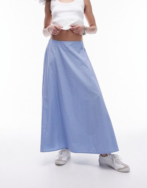 Skirt by Topshop This is Topshop Check design High rise Side zip closure Regular fit Skirt Blue Outfit, Maxi Skirt Blue, Linen Maxi Skirt, Blue Maxi Skirt, Check Design, Winter Party Dress, Blue Maxi, Satin Slip Dress, Maxi Dress Trend