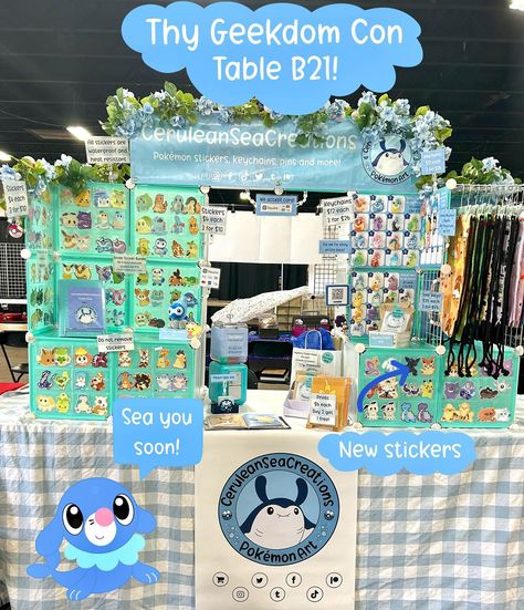 Thy Geekdom Con is this weekend! You can find me at table B21 all weekend long! ✨💙 #pokemon #pokemonart #ceruleanseacreations #ceruleanseacreationsart #artistalley #artistalley2024 #conventions #thygeekdomcon #thygeekdomcon2024 #artistalleysetup #pokemonstickers #pokemonkeychains #procreate #digitalartwork Convention Aesthetic, Market Reference, Art Convention, Alley Ideas, Art Festival Booth, Artist Merch, Booth Setup, Vendor Table, Festival Booth