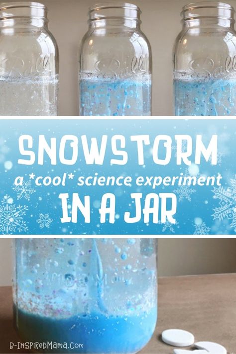 An EASY preschool winter science activity: A Snowstorm in a Jar Experiment! Get your kids learning about weather science, chemical reactions, and density with a fun hands-on science experiment. #preschool #kids #stem #winter #science #kidsactivities #homeschool #weather Snowstorm In A Jar, Winter Science Activities, Winter Stem, Aktiviti Prasekolah, Winter Science Experiments, Fun Experiments, Winter Science, Science Experiment For Kids, Winter Activities Preschool