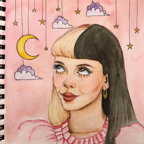 Melanie Martinez Watercolor, Melanie Martinez Realistic Drawing, Melanie Martinez Painting Ideas, Melanie Drawing, Melanie Martinez Drawing, Melanie Martinez Drawings, Artwork Watercolor, Drama Club, Canvas Painting Designs