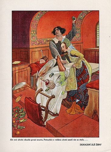 Tales From Shakespeare. Published by Šolc & Šimáček in Prague(1923). Illustrated by Artuš Scheiner. The Taming Of The Shrew, Taming Of The Shrew, Story Books Illustrations, Fairytale Illustration, Vintage Fairies, Art Story, Black N White Images, Folk Tales, Weird And Wonderful