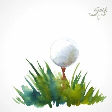 Golf Watercolor, Golf Painting, Grass Vector, Golf Cards, Golf Poster, Watercolor Birthday Cards, Golf Art, Watercolor Poster, Diy Watercolor Painting