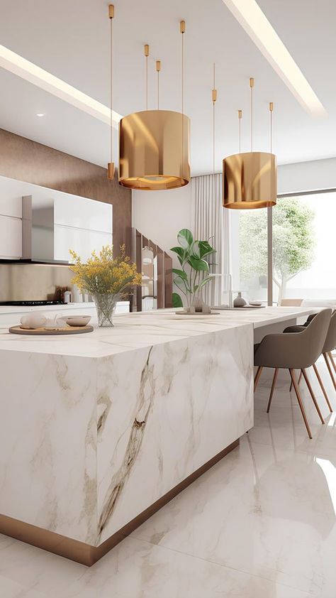 Marble Island, Kitchen Farmhouse, Kitchen Island Design, Elegant Kitchens, Luxury Kitchen Design, Modern Kitchen Design Luxury, Contemporary Luxury, Luxury Kitchens, Kitchen Designs