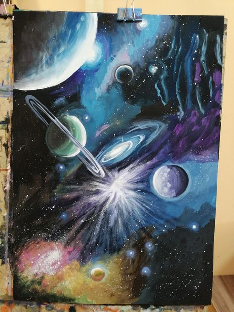 Cosmic Space Art, Planets Painting, Solar System Painting, Galaxy Solar System, America Wallpaper, Planet Painting, Art Final, Captain America Wallpaper, Astronomy Art