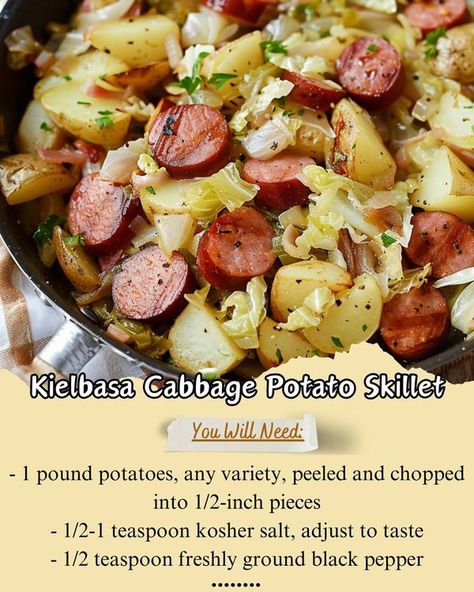 Sausage Recipes Potatoes, Kielbasa Cabbage, Kielbasa And Cabbage, German Food Authentic, Potato Skillet, Cabbage And Potatoes, Kielbasa Recipes, Cabbage And Sausage, Grandma's Recipes