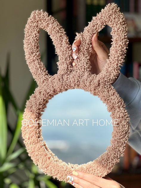 Nursery Decoration Rabbit Mirror Children's Room Kids - Etsy Floral Around Mirror Kids Room, Kids Room Mirror Boys, Pom Pom Flower Mirror, Clay Mirror Bear, Diy Kid Room Decor, Baby Room Mirror, Square Mirror Decor, Bunny Room Decor, Kids Room Mirror