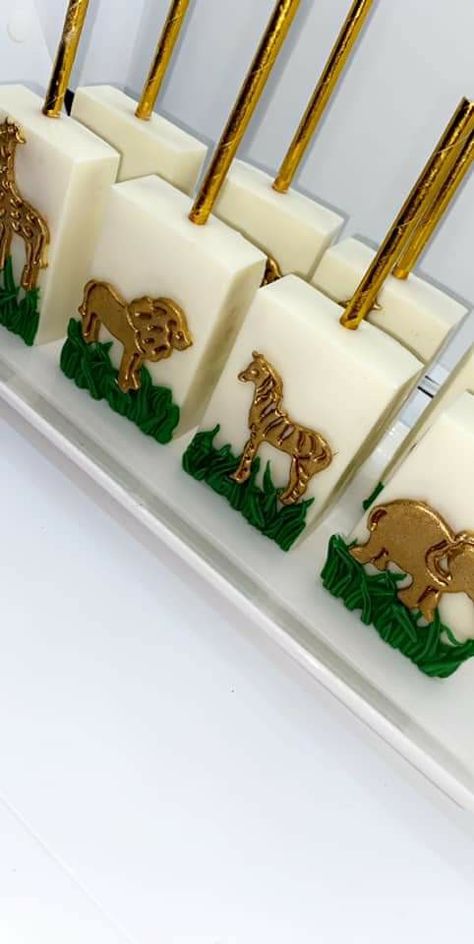 Rice Krispie Treats Safari Theme, Safari Rice Krispies Treats, Safari Theme Treats Dessert Tables, Safari Theme Rice Crispy Treats, Safari Themed Rice Krispy Treats, Safari Sweets Table, Safari Theme Pretzel Rods, Safari Candy Apples, Safari Treats Dessert Tables