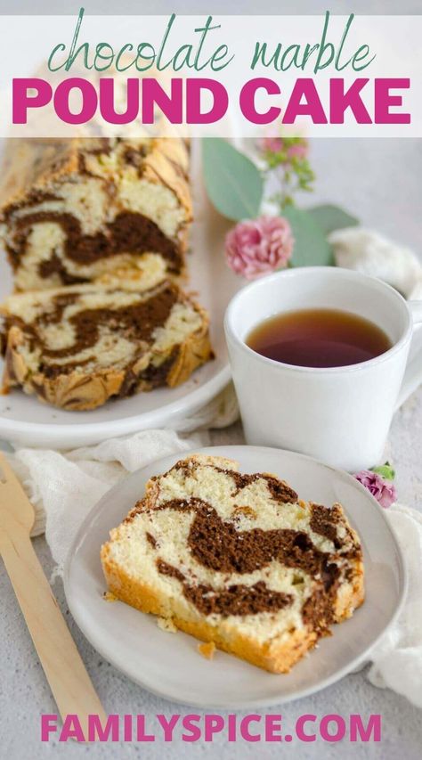 Whether you want a nice pound cake for your morning tea or you are looking a dairy-free cake to serve to your family, this marble loaf cake fits the bill. Made with olive oil, this cake will wow your guests with its moist texture and fabulous chocolate swirl. --- FamilySpice.com Loaf Cake Recipes, Dairy Free Cake, Chocolate Swirl, Honey Cake, Morning Tea, Loaf Cake, Vegan Options, Quick Bread, Pound Cake