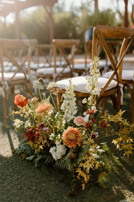 Hannah + Tim - Calluna EventsCalluna Events Taupe And Wildflower Wedding, Terracotta Wildflower Wedding, Early Autumn Wedding Colors, Green And Terracotta Wedding Florals, Rustic Wedding Aisle Flowers, Fall Tented Wedding, September Wedding Arch, Greenery Wedding Florals, Fall Welcome Sign Wedding