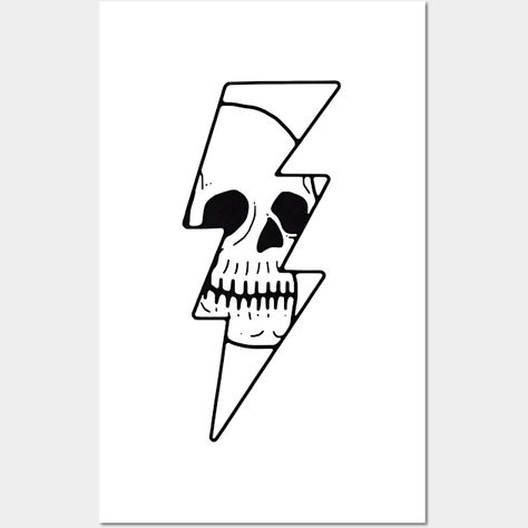 The design features a minimalist, edgy skull integrated into a lightning bolt shape, rendered in a dark, monochromatic style for a bold, striking effect. -- Choose from our vast selection of art prints and posters to match with your desired size to make the perfect print or poster. Pick your favorite: Movies, TV Shows, Art, and so much more! Available in mini, small, medium, large, and extra-large depending on the design. For men, women, and children. Perfect for decoration. Lightning Bolt Art, Minimalist Lighting Design, Monochromatic Style, Bolt Tattoo, Lightning Bolt Design, Hidden Lighting, Lightning Bolts, Minimalist Lighting, Marca Personal