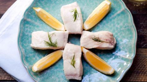 Get Butter-Poached Halibut Recipe from Food Network Poached Halibut, Grilled Halibut, Food Network Chefs, Halibut Recipes, Lemon Sauce, Low Carb Diet Recipes, Butter Sauce, Just Cooking, Fish Dishes