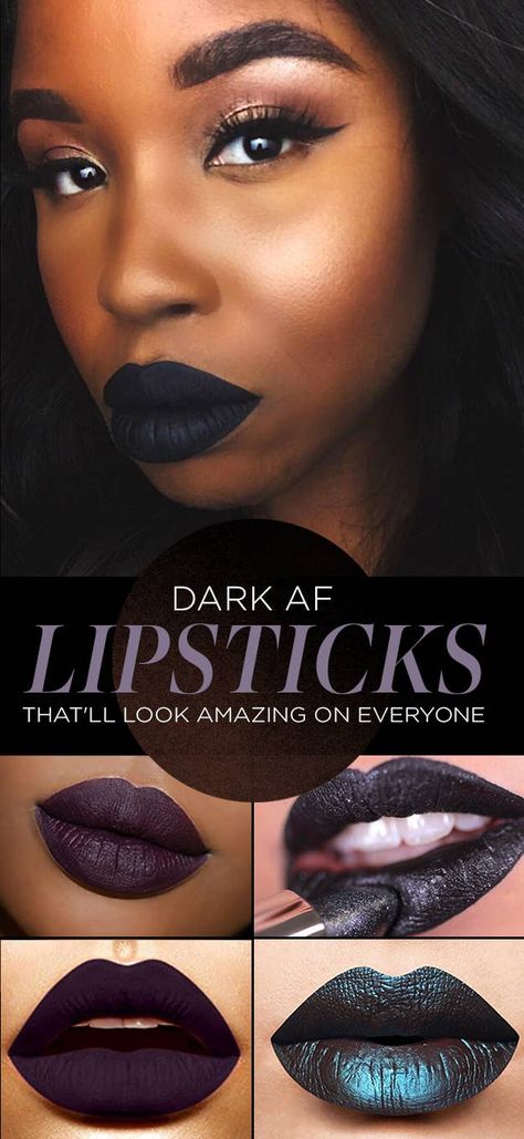 Dark Lipstick Looks Aesthetic, Hair Color Dark Skin, Dark Lipstick Makeup, Black Lipstick Look, Best Black Lipstick, Black Lipstick Makeup, Purple Matte Lipstick, Dark Purple Lipstick, Lipstick For Dark Skin