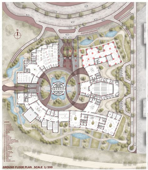 WA3Y-Culture Center-Graduation Project :: Behance Cultural Centre Design, Cultural Center Plan Architecture, Campus Planning, Elementary School Architecture, Architecture Floor Plan, Site Development Plan, Public Library Design, D5 Render, Collage Architecture