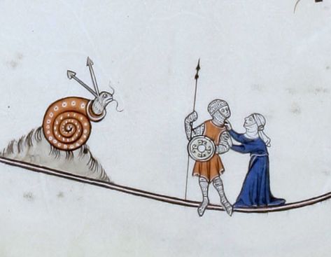 Medieval Snail, Medieval Marginalia, Medieval Animals, Medieval Memes, Giant Snail, Medieval Drawings, Medieval Artwork, Snail Art, Illustrated Manuscript