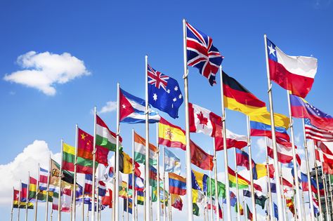 International flags flying Business Etiquette, School Culture, International Flags, International Relations, Expo 2015, American Presidents, Flags Of The World, Learning Languages, Training Courses