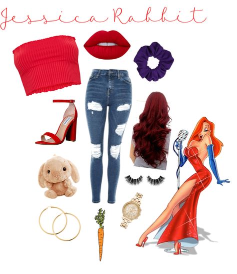 Jessica Rabbit Outfit Ideas, Jessica Rabbit Inspired Outfit, Jessica Rabbit Disneybound, Jessica Rabbit Outfit, Roger Rabitt And Jessica Costume, Roger Rabbit Disneybound, Jessica Rabbit Ranger, Jessica Rabbit Forest Ranger, Halloween Disneybound