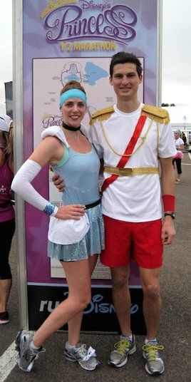 Cinderella and Prince Charming Disney Running Costumes, Princess Running Costume, Prince Charming Costume, Cinderella And Prince, Disney Half Marathon, Disney Running, Disney Races, Disney Princess Half Marathon, Cinderella Prince