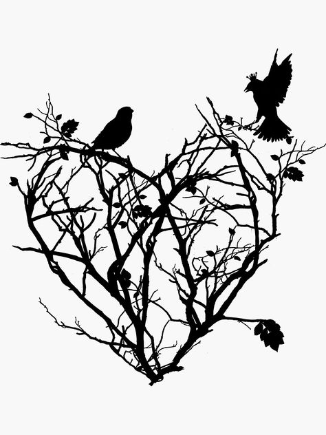 "under construction (black and white)" Sticker by seamless | Redbubble Tree Heart, Raven Tattoo, Black And White Stickers, Raven Art, Heart Embroidery, Bird Tree, Foto Art, Tree Tattoo, Paper Cut Art