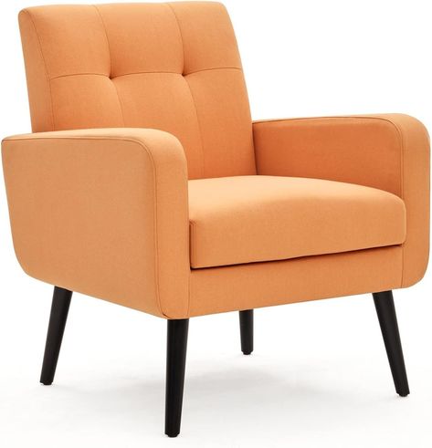 Amazon.com: HUIMO Accent Chair, Button Tufted Upholstered Arm Chair, Linen Fabric Sofa Chairs, Leisure Living Room Chair, Comfy Mid-Century Modern Leisure Accent Room Chair for Bedroom, Single Sofa Chair，Orange : Home & Kitchen Bedroom Single Sofa, Accent Room, Comfy Reading Chair, Chair Comfy, Mid Century Modern Exterior, Chair For Bedroom, Mid Century Bedroom, Upholstery Armchair, Sofa Chairs