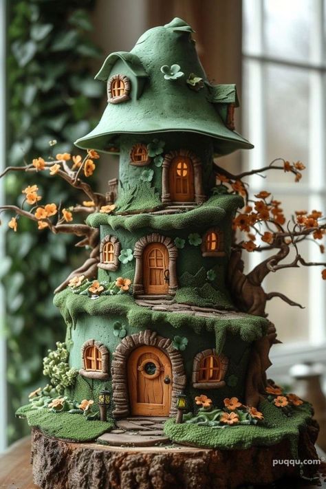 Green Velvet Cupcakes, Fairy House Cake, Hobbit Cake, St Patricks Day Cakes, Mushroom Cake, Daisy Cupcakes, Fairy Garden Birthday Party, Forest Birthday, Fantasy Cake