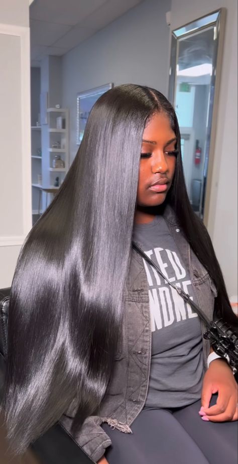 All Black Middle Part Sew In, Closure Sew In, Sew In Weave With Closure, Cute Sew Ins, Straight Sew In, Versatile Sew In, Curly Hair Sew In, Middle Part Sew In, Colorful Hairstyles