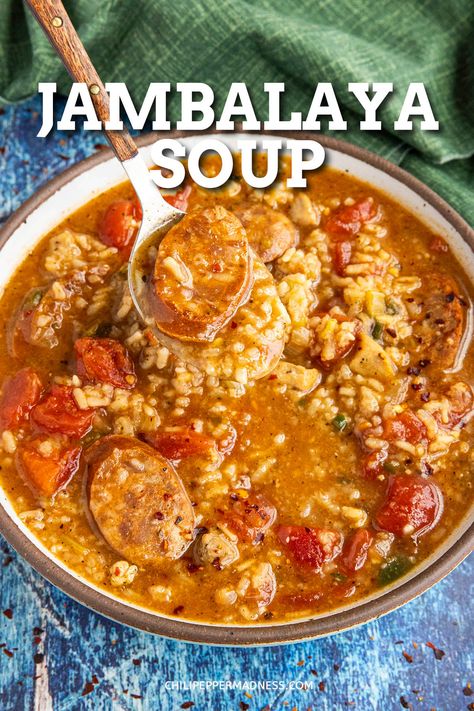 Jambalaya Soup Recipe, Jambalaya Soup, Andouille Sausage Recipes, Chicken Sausage Recipes, Gumbo Soup, Homemade Cajun Seasoning, Jambalaya Recipe, Louisiana Recipes, Creole Recipes