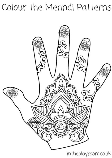 mehndi designs colouring page, with detailed patterns Tac Mahal, Hand Outline, Mehndi Flower, Henna Drawings, Kid Coloring Page, Mehndi Patterns, Mehndi Simple, Japanese Tattoos, Henna Designs Hand