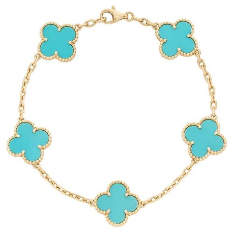 Van Cleef: $25,053.32 Van Cleef Turquoise, Light Blue Vans, Vintage Alhambra Bracelet, Alhambra Bracelet, Luxury Birthday, Van Cleef And Arpels, 4 Leaf Clover, Van Cleef Arpels, Van Cleef