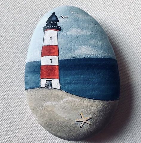 Garden Rock Art, Diy Rock Art, Painted Rock Animals, Lighthouse Painting, Stone Art Painting, Painted Rocks Kids, Painted Rocks Craft, Painted Rocks Diy, Rock Painting Ideas Easy