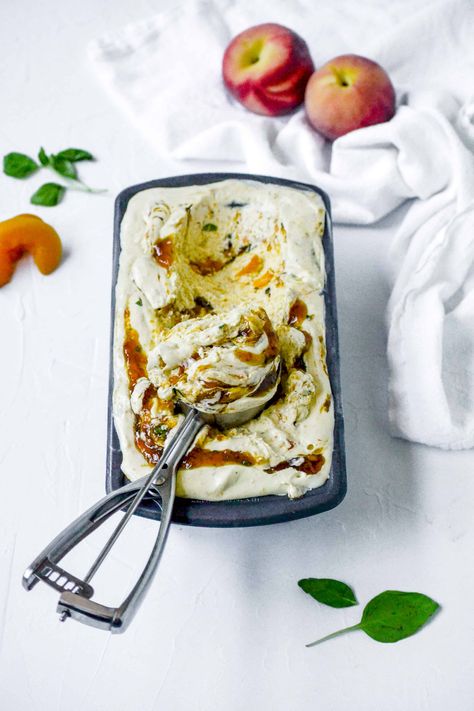 Mascarpone Ice Cream, Basil Ice Cream, Peach Basil, Gelato Recipe, Peach Ice Cream, Ice Cream Ingredients, Homemade Ice Cream Recipes, No Churn Ice Cream, I Need More