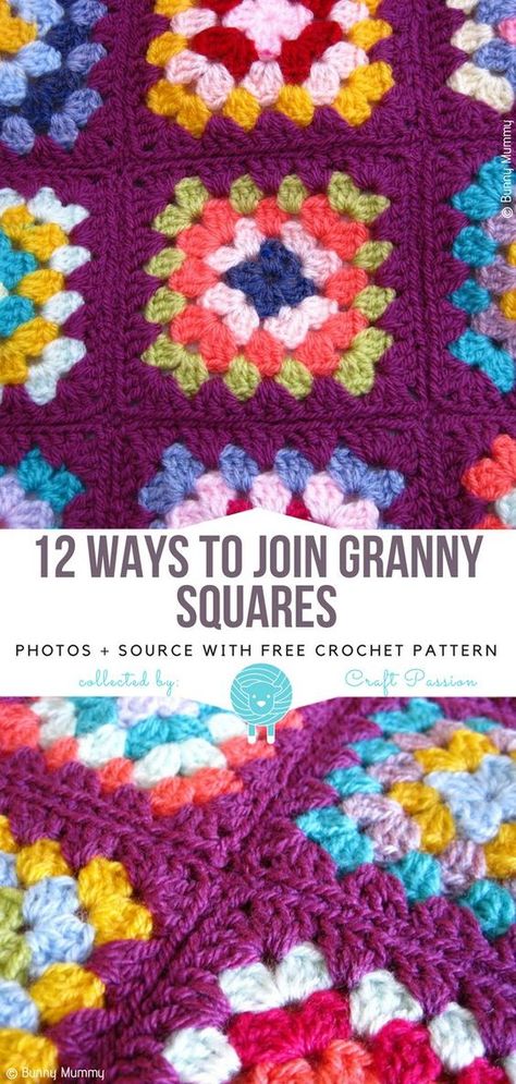 Connecting Granny Squares, Join Granny Squares, Crochet Granny Square Beginner, Crochet Joining, Joining Crochet Squares, Granny Squares Crochet, Granny Square Pattern Free, Joining Granny Squares, Squares Blanket