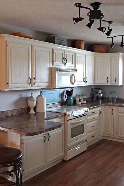 Kitchen Redo - Painted Cabinets Cabinets With White Appliances, Redo Kitchen Cabinets, Redo Cabinets, Beautiful Kitchen Cabinets, Refacing Kitchen Cabinets, White Appliances, Grey Kitchen Cabinets, Kitchen Redo, Kitchen Paint