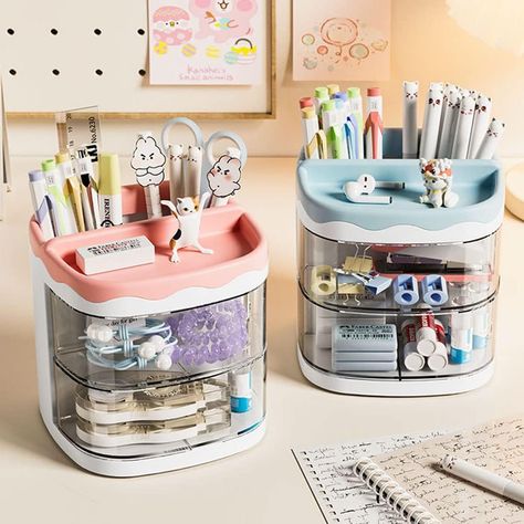 kaileyouxiangongsi Pencil Holders,Pen Organizer, Pencil Holder for Desk, Desk Organizer with Drawer for School, Home, Art Supplies (Pink) Cute Organizers, School Supply Box, Cube Desk, Office Storage Solutions, Desk Stationery, Pencil Storage, Makeup Brush Storage, Functional Desk, Desk Supplies