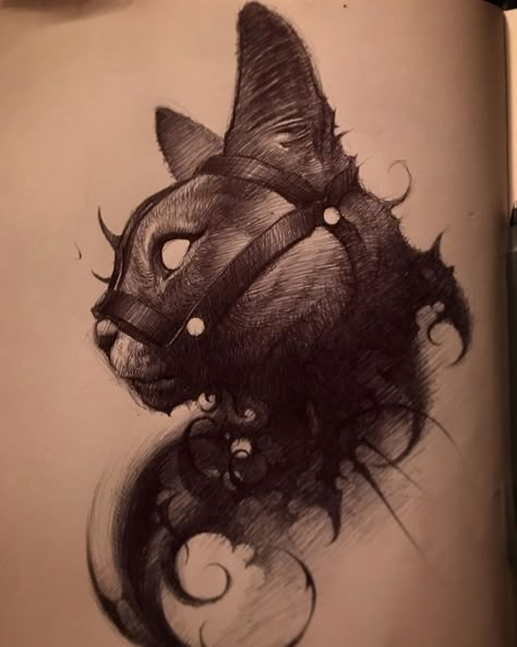 Black Cat With Wings Tattoo, Blackwork Animal Tattoo, Cat Skeleton Tattoo, Dead Nature, Armor Tattoo, Cat Skeleton, Skull Sleeve, Scary Tattoos, Skeleton Tattoos