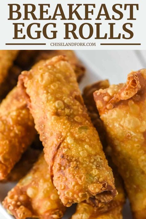 These breakfast egg rolls are a fun change of pace for breakfast with crunchy outside that is filled with eggs, sausage, veggies and cheese. #breakfasteggrolls #breakfastrecipes #eggrolls | chiselandfork.com Fried Egg Rolls, Breakfast Egg Rolls, Mexican Spice, Homemade Egg Rolls, Kentucky Butter Cake, Fried Chicken And Waffles, Breakfast Wraps, Egg Roll Recipes, Roll Recipes