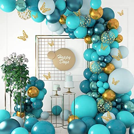 Teal Party Decorations, Teal Balloons, Teal Party, Butterfly Balloons, Teal Butterfly, Gold Confetti Balloons, Metallic Balloons, Outdoor Party Decorations, Garland Arch