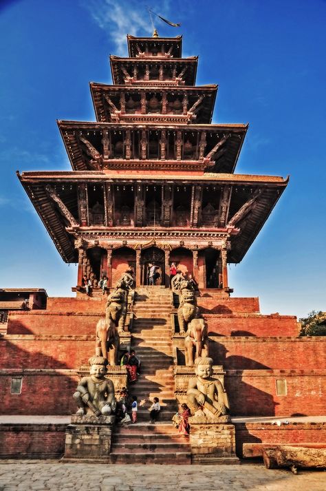 Nyatapola Temple in Bhaktapur, Nepal Nyatapola Temple, Bhaktapur Nepal, Pagoda Temple, God Healing, Nepal Culture, Durbar Square, Nepal Kathmandu, Landlocked Country, Nepal Travel