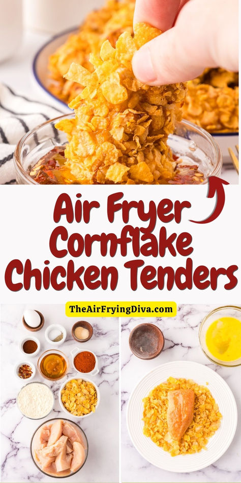 Easy Air Fryer Cornflakes Chicken Tenders Recipe! Cornflake Chicken Tenders Air Fryer, Air Fryer Cornflake Chicken Tenders, Cornflake Chicken Air Fryer, Cornflake Chicken Breast, Air Fryer Cornflake Chicken, Cornflakes Chicken, Cornflake Chicken Tenders, Chicken Tenders Air Fryer, Chicken Breast Tenders