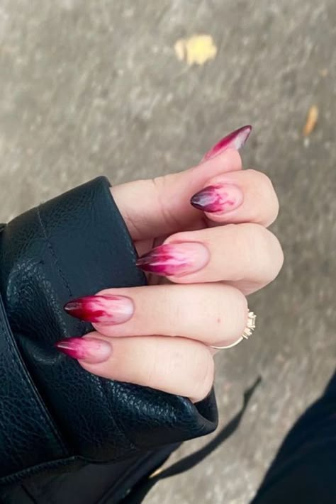 🎃 Nail your Halloween look with 51 spooky nail designs! Transform into a wicked witch with these bewitching ideas. 💅 #HalloweenNailDesigns #WitchyNails #SpooktacularManicures" Natural Spooky Nails, Vampy Nail Art, Spooky Ombre Nails, Blood Dipped Nails, Blood Ombre Nails, Black And Red Nails Ombre, Pink Vampire Nails, Ombre Halloween Nails Short, Spooky Halloween Nails Almond