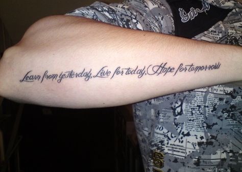 Yesterday Tattoo, Quote Tattoo Ideas, Typographic Tattoo, Spine Tattoo Quotes, Word Lettering, Motivational Tattoos, Inspiring Quote Tattoos, Hope For Tomorrow, Mother Son Tattoos