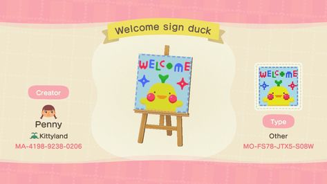 Cat Crossing on Twitter: "Made another duck design lol… " Acnh Kidcore, Acnh Codes, Acnh Ideas, Acnh Inspo, New Animal Crossing, Welcome Sign, Animal Crossing, Penny, Log In