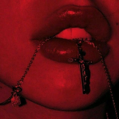 Close Up, Lips, Chain, Red